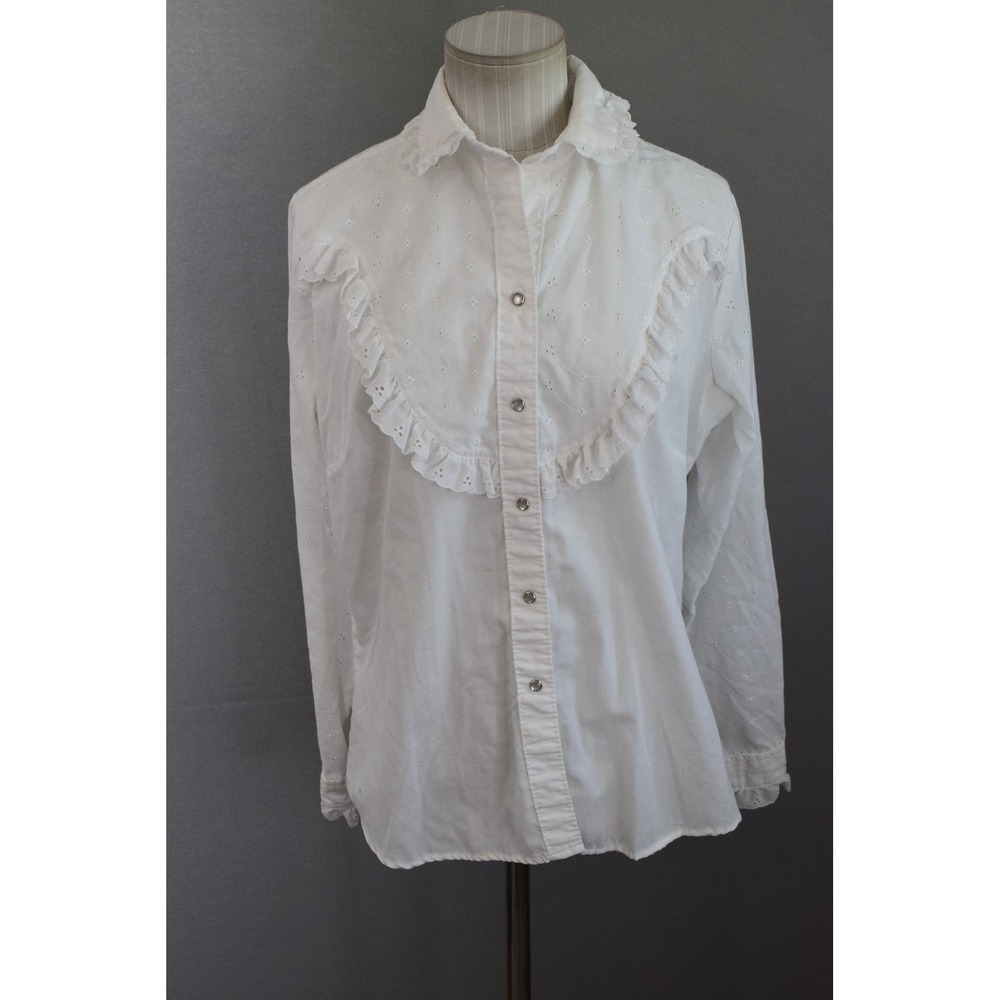 Rockmount Ranch Wear Shirt Small? White Eyelet Ruffle Western Vtg Rodeo Womens